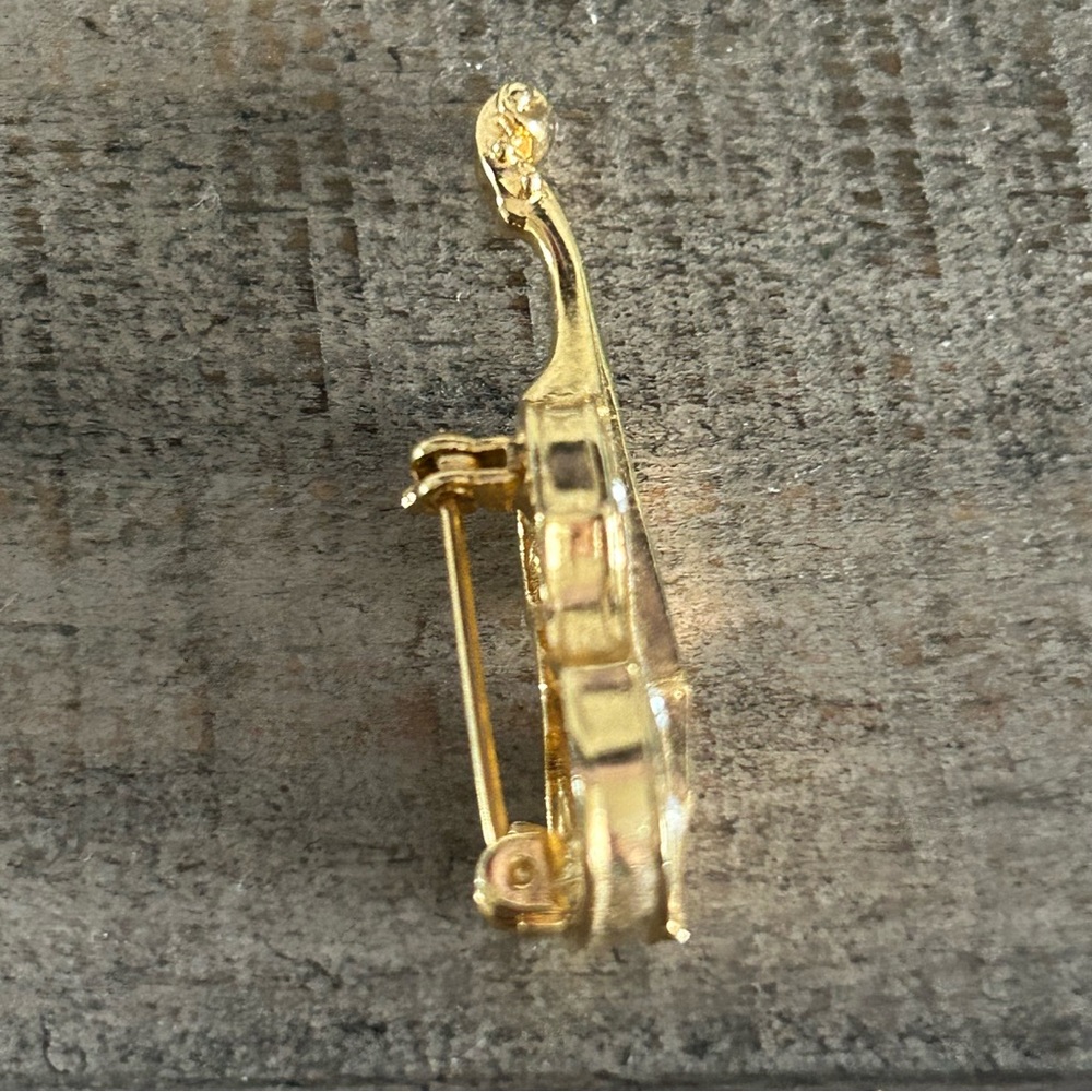 Gold Violin Pendant Pin Brooch Rhinestone Accents Fashion jewelry Accessory - Picture 6 of 10